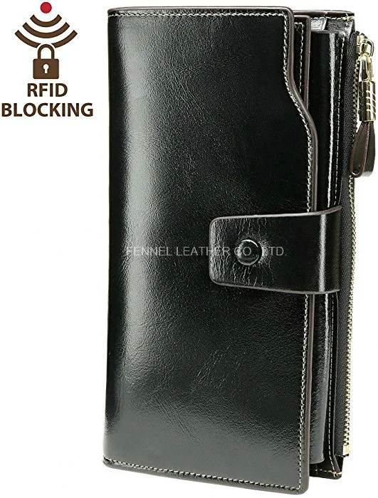 Manufacturer RFID Blocking High Classic Fashion Lady Purse Women Genuine Cow Leather Wallet with Credit Card Slot and Phone Pocket Multifunction Wallet (F5000)