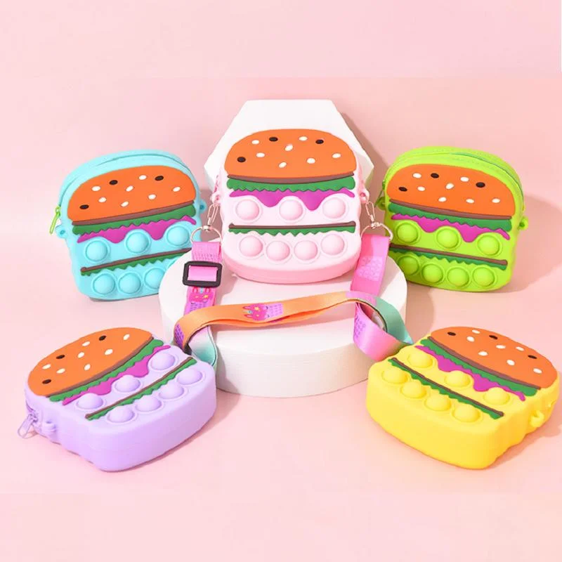 Hamburger Messenger Bag Cartoon Silicone Finger Press Storage Bag